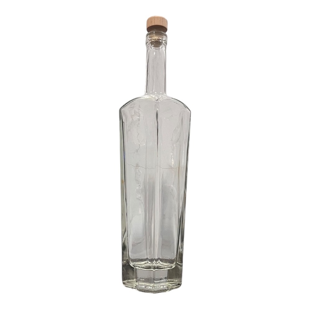 Sleek Square Clear Glass Bottle Vase W/ Wooden Stopper Cork  14"‎ Tall